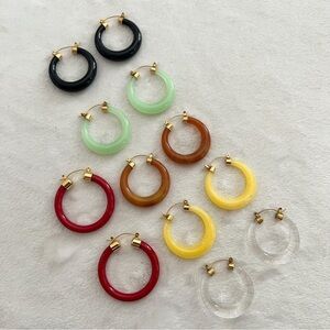 Vintage Gold Plated Marble Swirl Lucite Hoop Earrings Set of 6